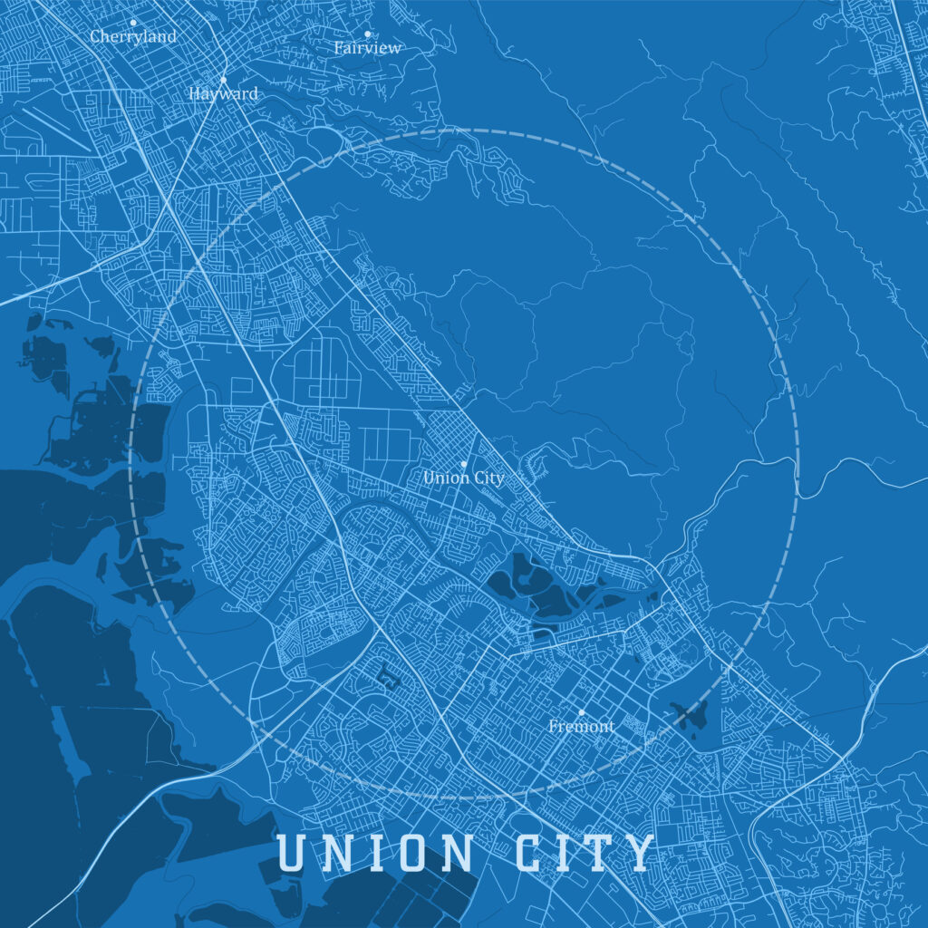 Union City CA City Vector Road Map Blue Text